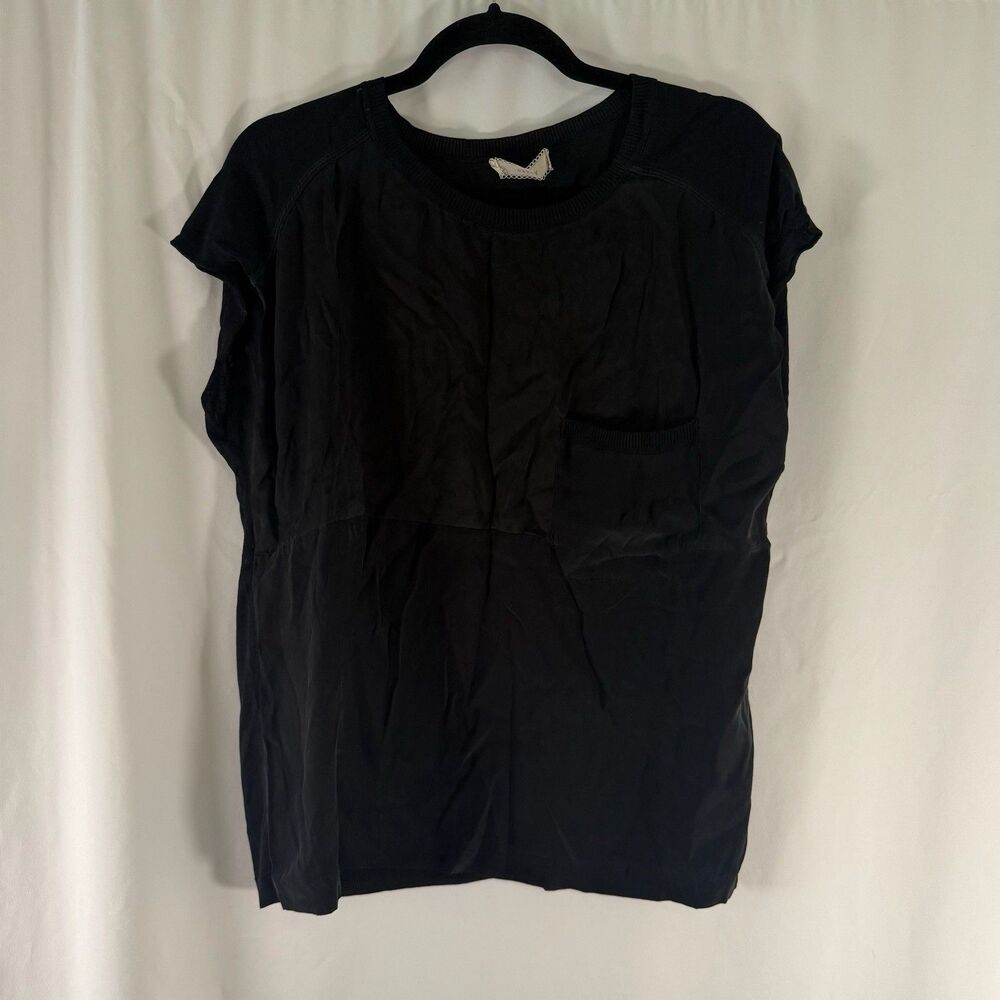 Cluny Silk Blouse Women's Medium Black Short Sleeve Round Neck